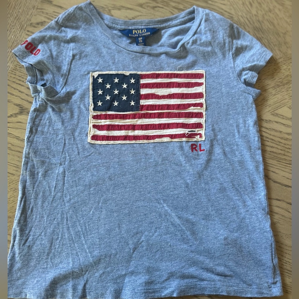 Polo by Ralph Lauren Light Blue Girls Style American Flag Tee (Girls -7)